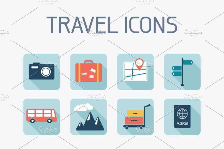 16 Flat Travel Icons cover image.