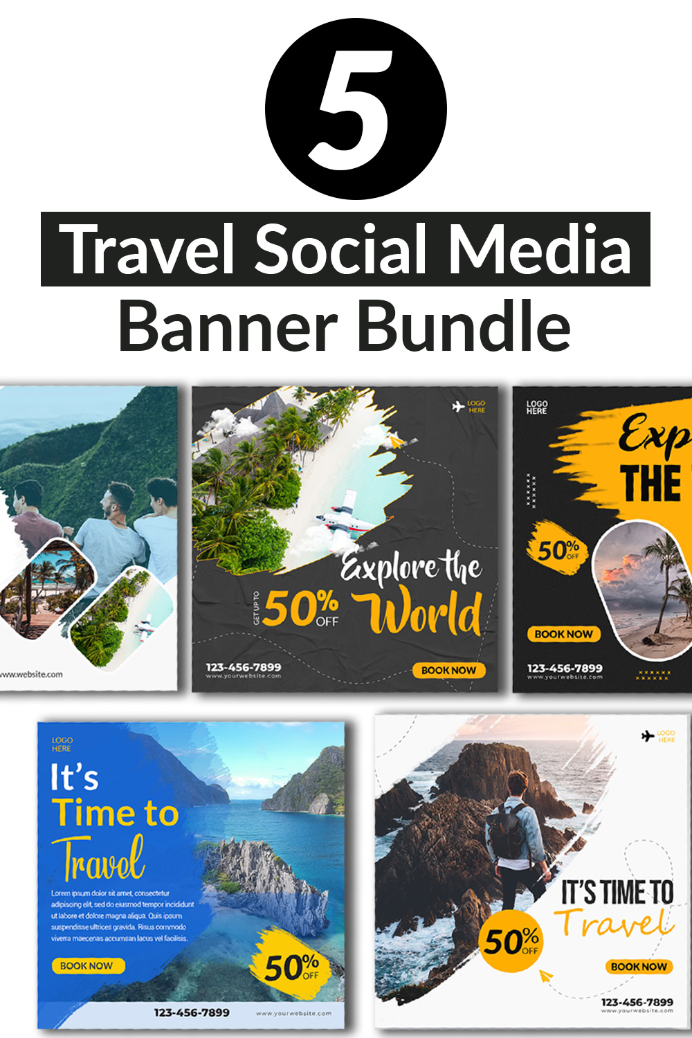 PSD travel social media post template, Instagram post template pinterest preview image.