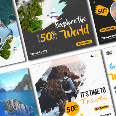 PSD travel social media post template, Instagram post template cover image.