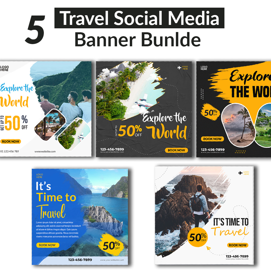 PSD travel social media post template, Instagram post template preview image.