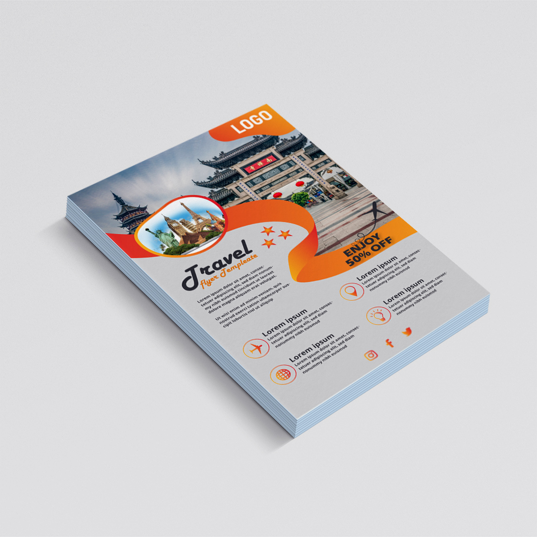 Travel brochure is shown on a white background.
