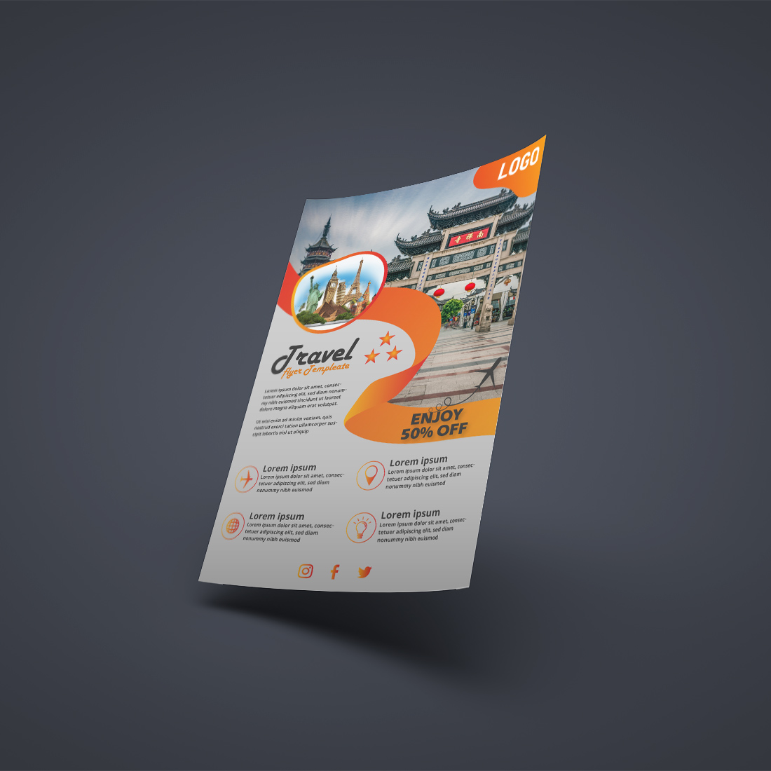 Travel Tour Flyer Template Design preview image.