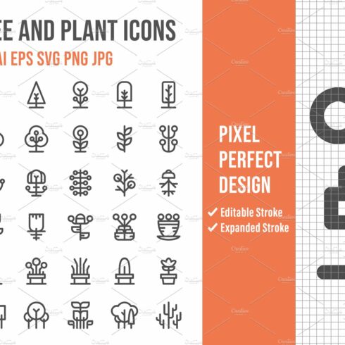 36 Tree and Plant Outline icons cover image.