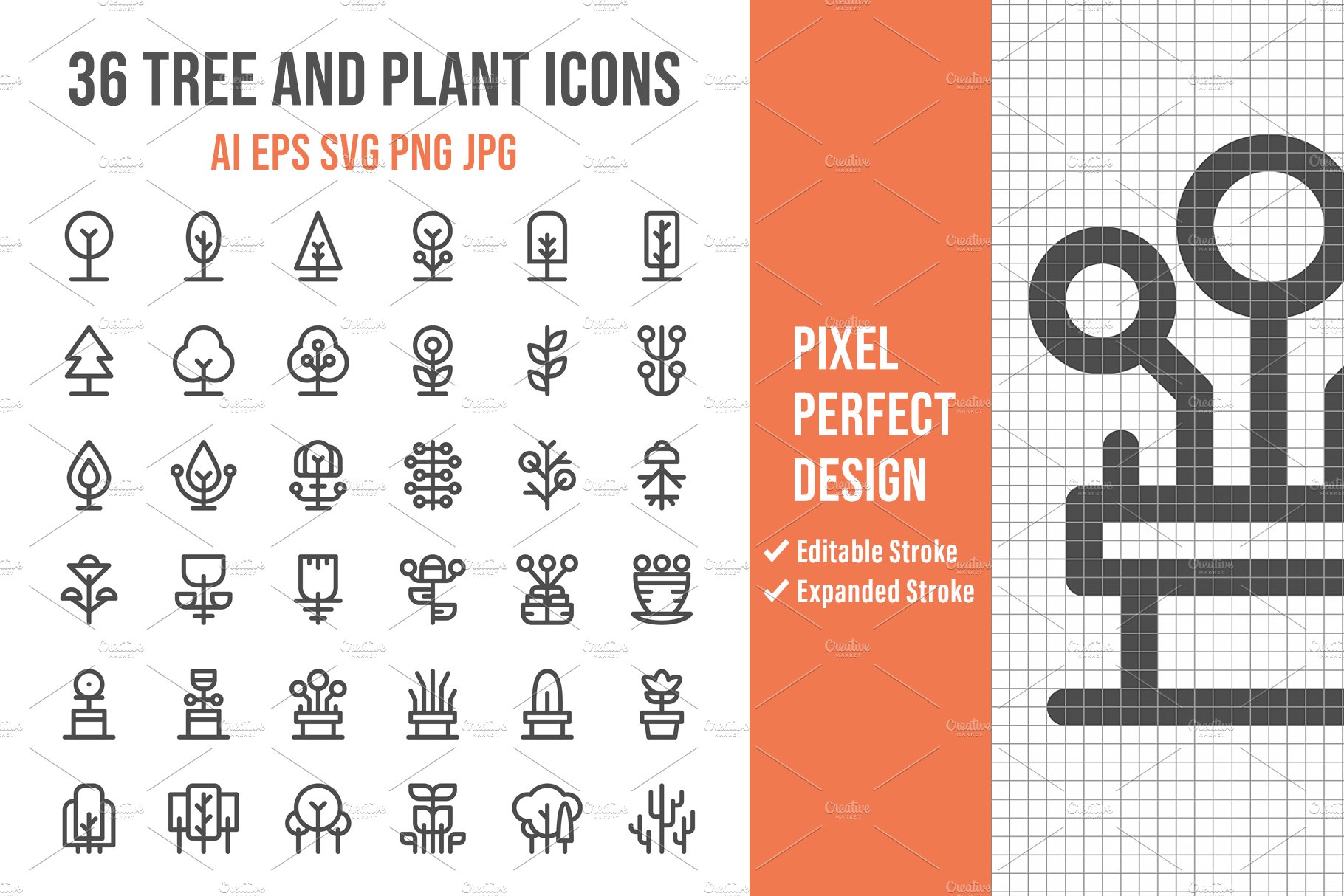 36 Tree and Plant Outline icons cover image.