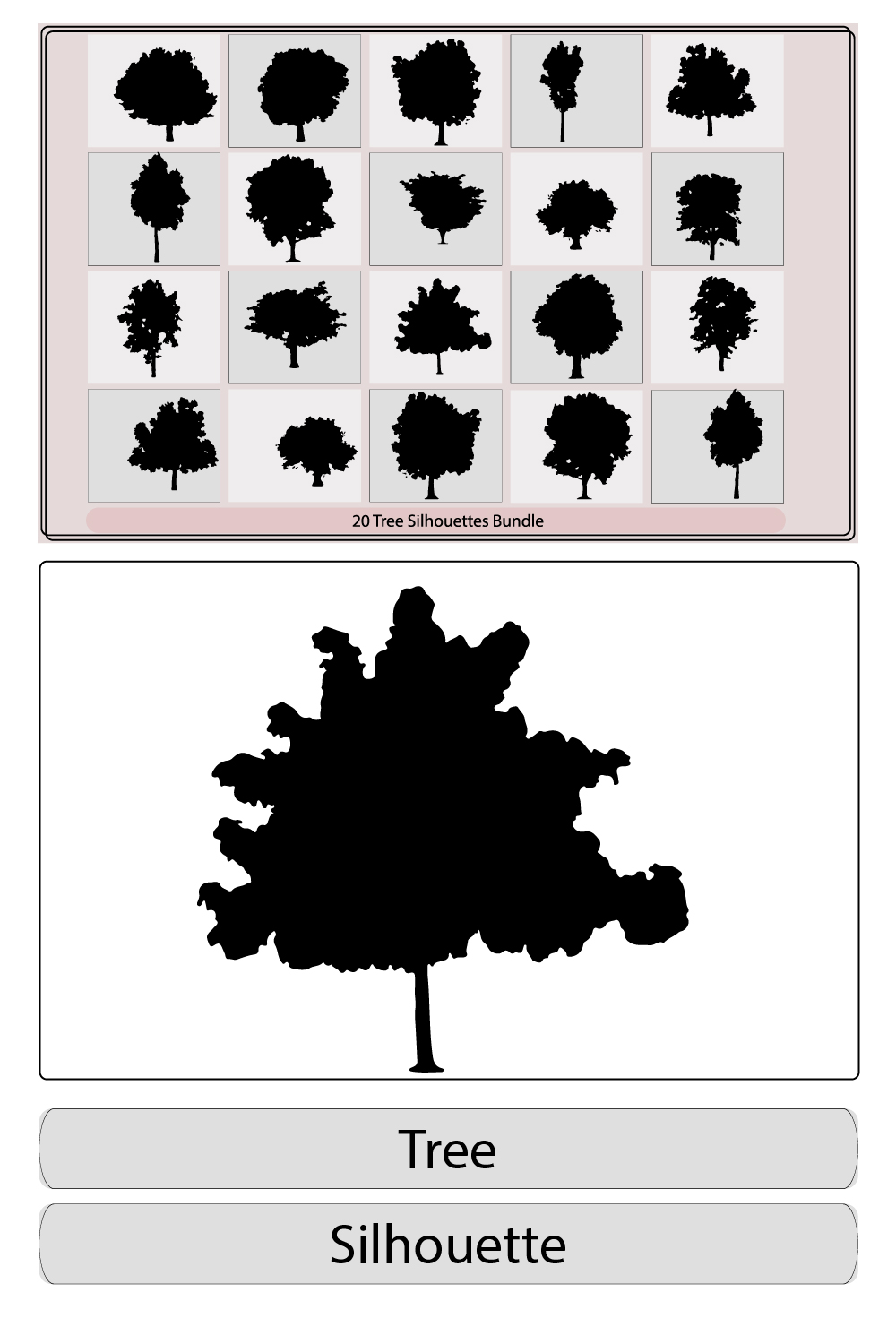 Tree silhouettes,Silhouette of pine trees,Vector trees, Beautiful vector tree silhouette outline vector icon, pinterest preview image.