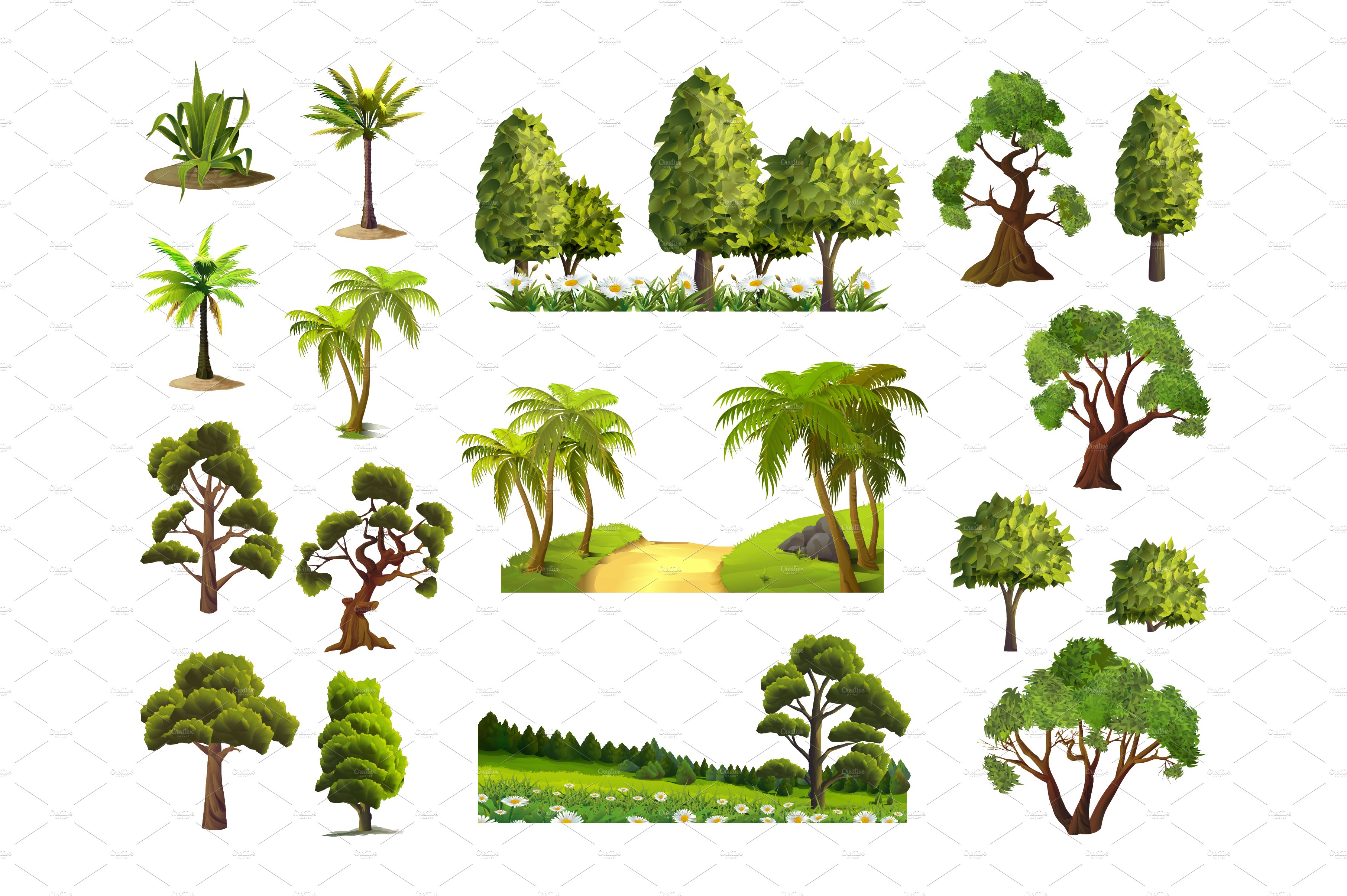 Trees, nature, forest, vector set cover image.