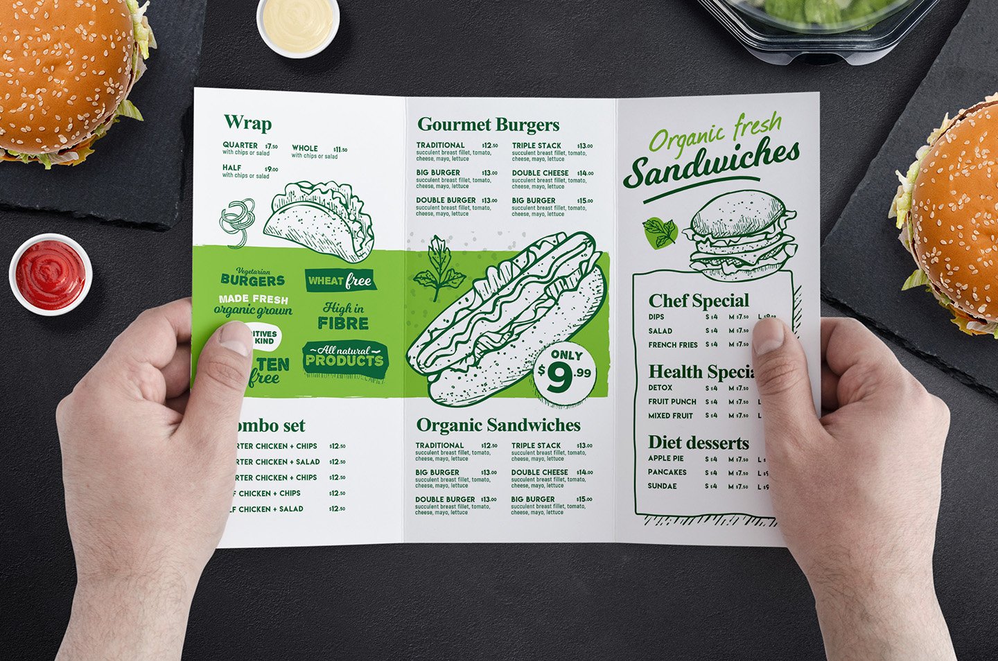 Tri-Fold Burger Menu Template cover image.