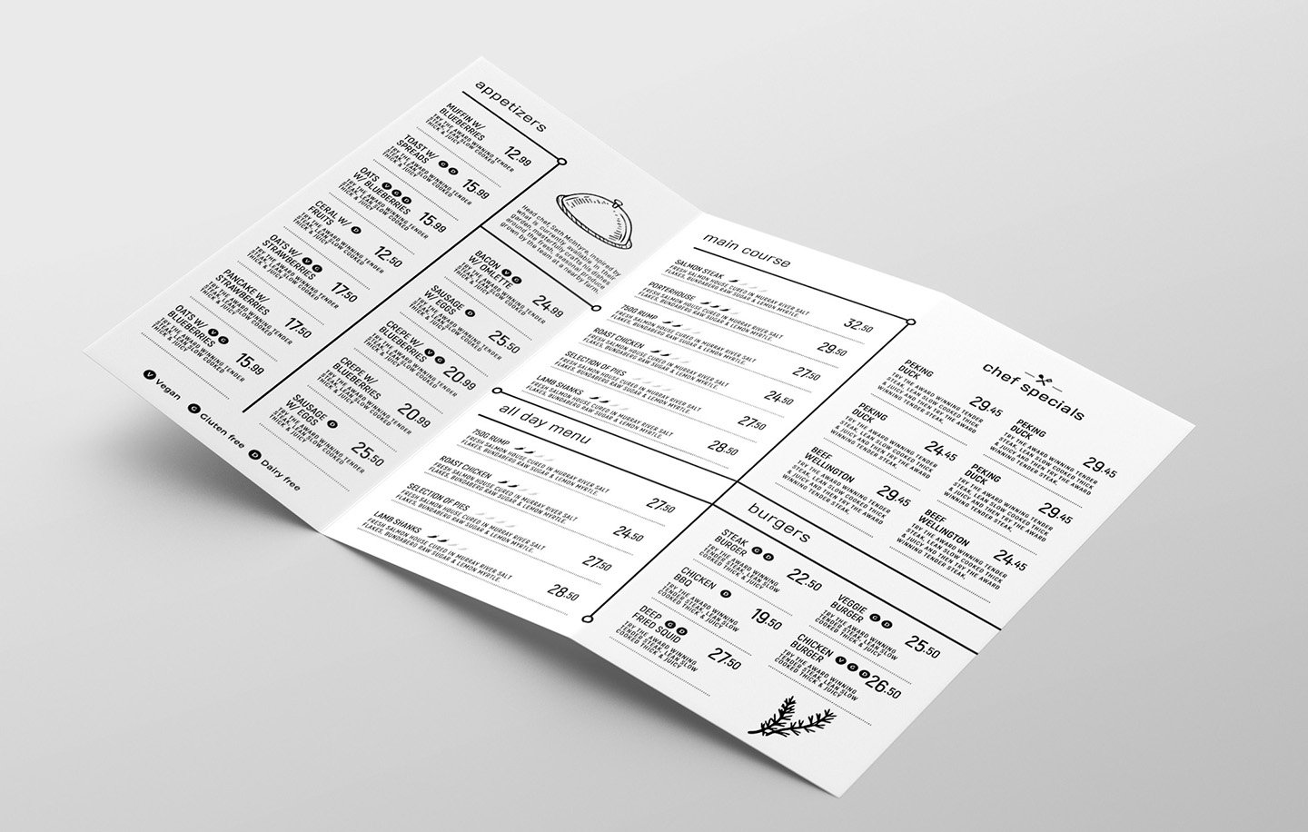 tri fold menu template inside 711