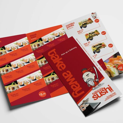 Trifold Sushi Menu Template cover image.