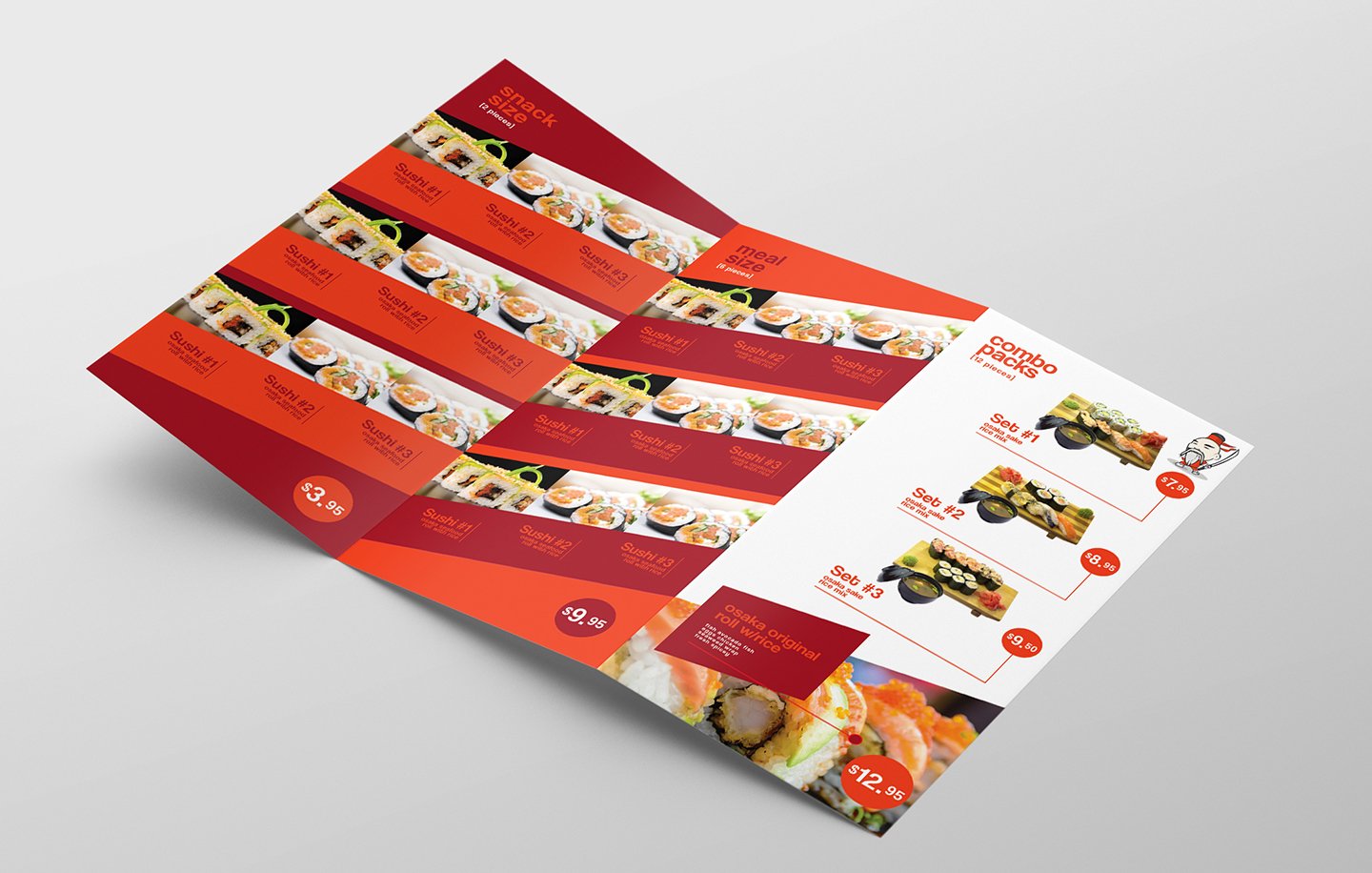 Trifold Sushi Menu Template preview image.