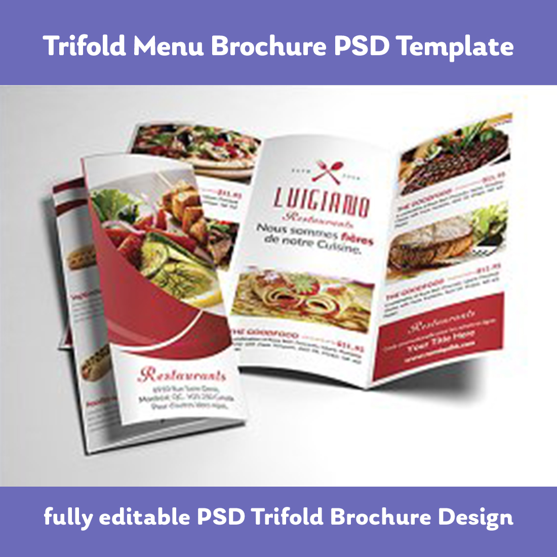 Food Menu Trifold Brochure Template preview image.