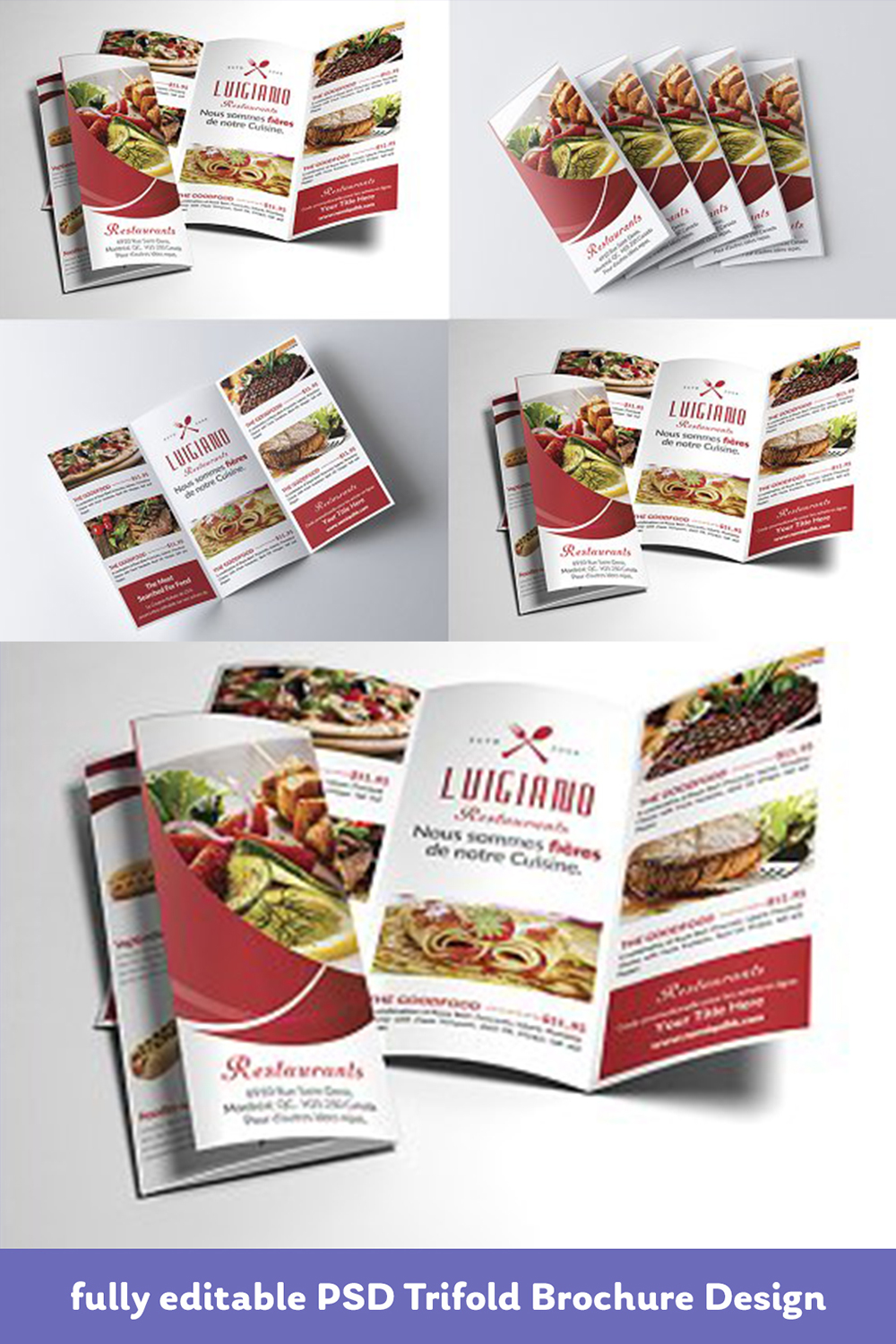Food Menu Trifold Brochure Template pinterest preview image.