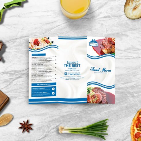 Modern TriFold Food Menu Template cover image.