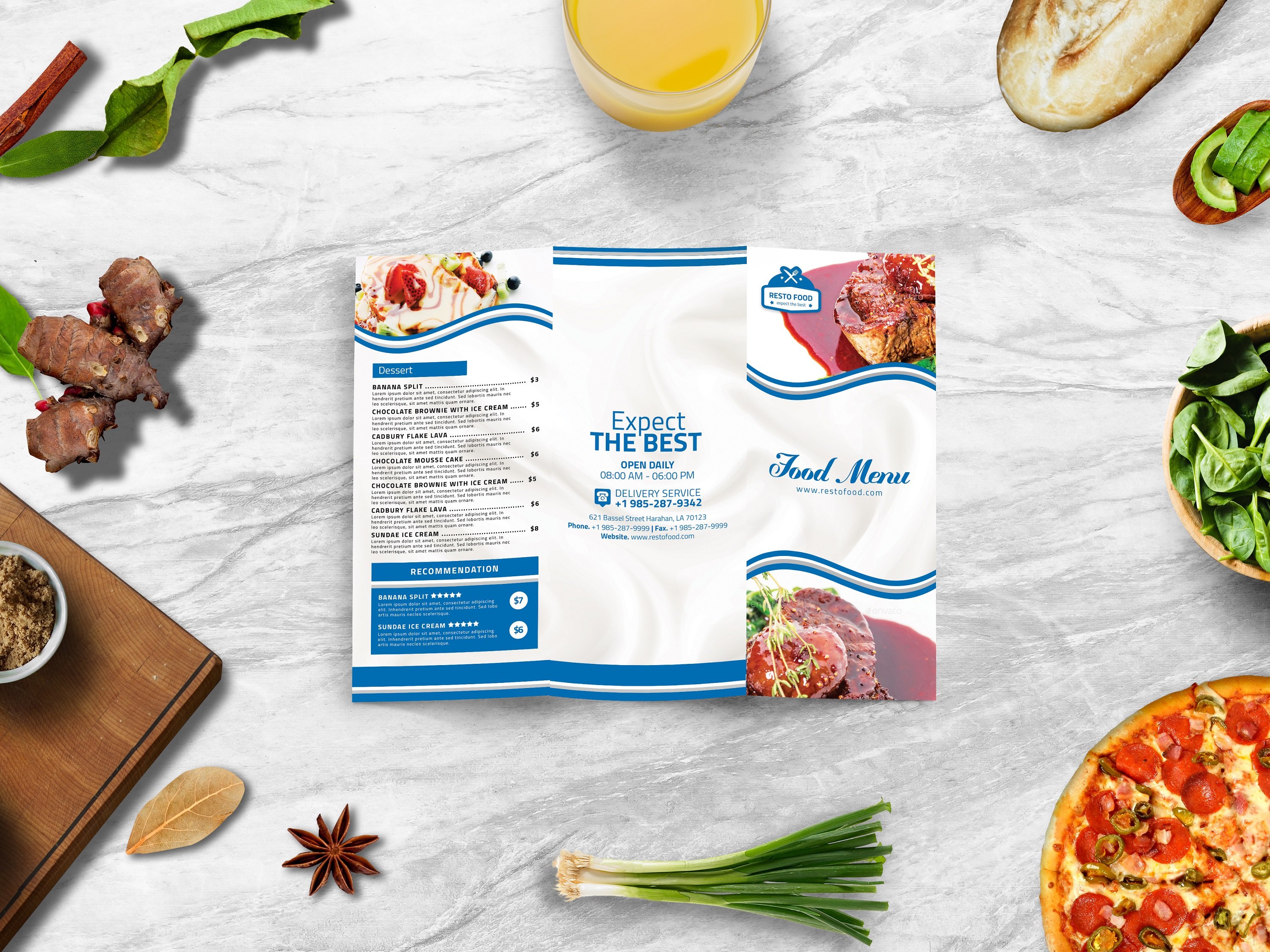 Modern TriFold Food Menu Template cover image.