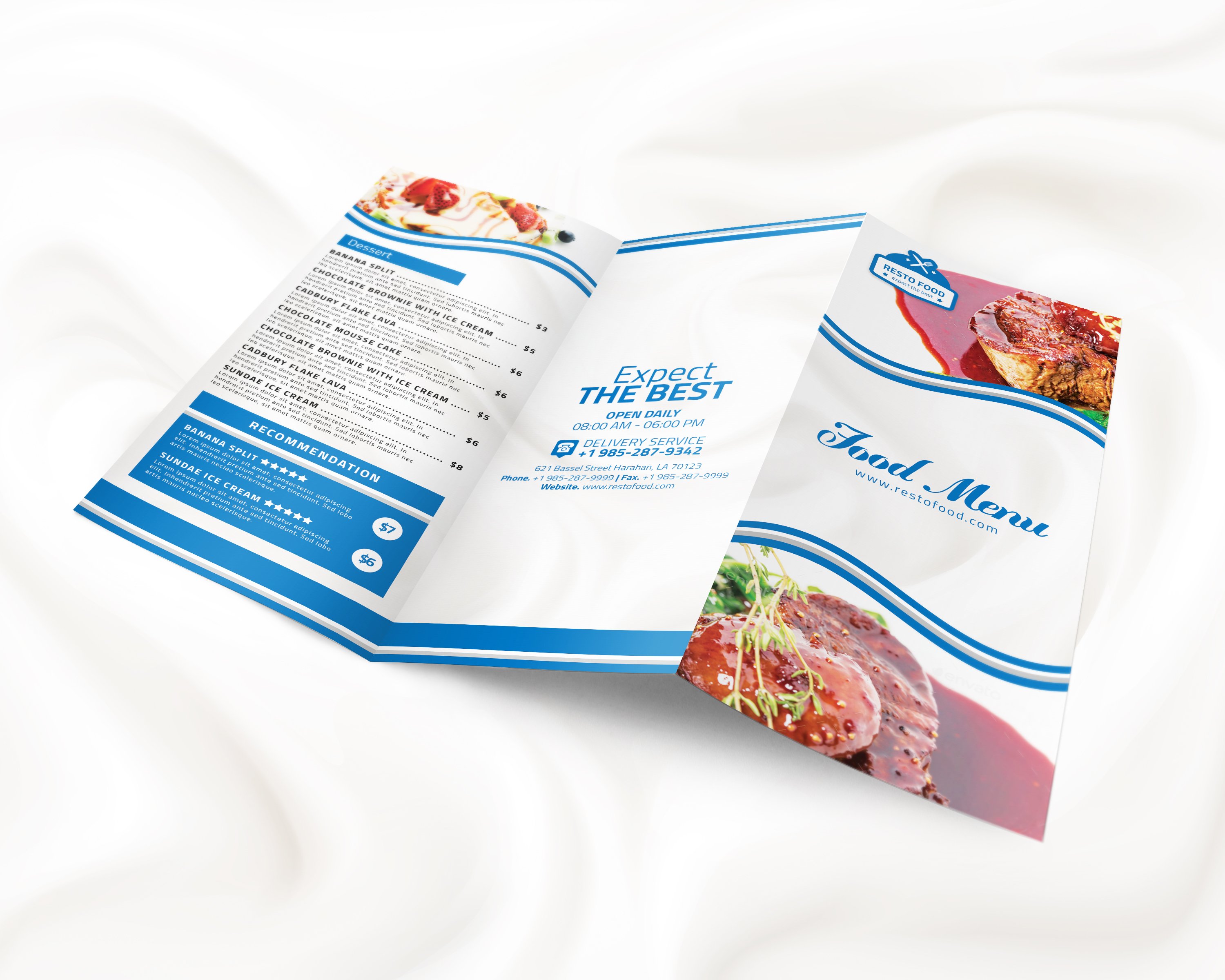 Modern TriFold Food Menu Template preview image.