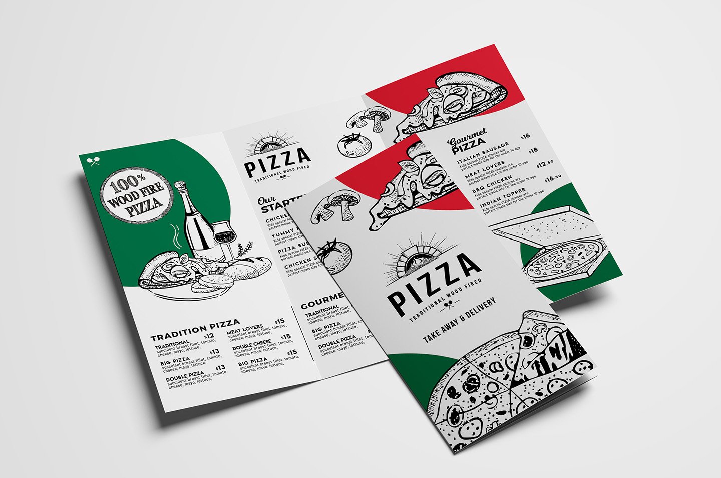 Tri-Fold Pizza Menu Template preview image.