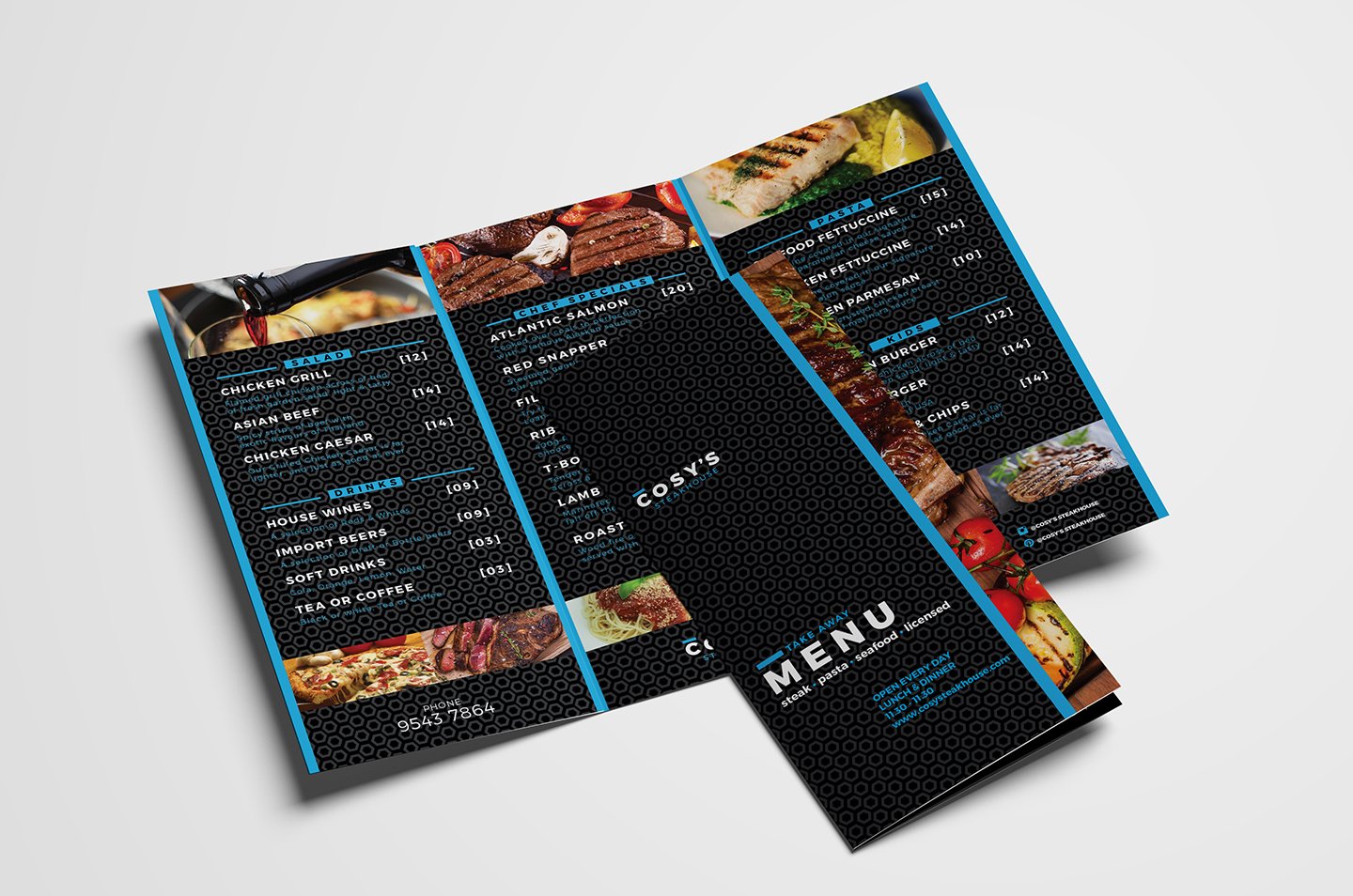 Trifold Restaurant Menu Template preview image.