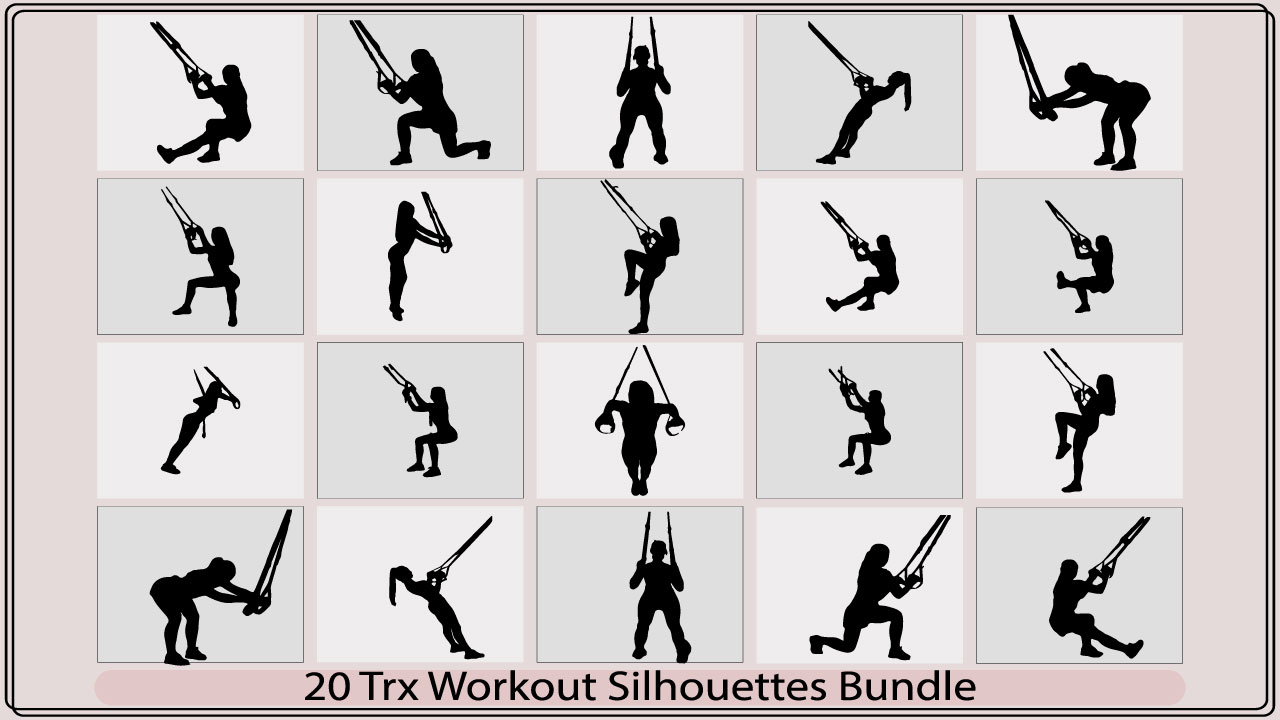 The silhouettes of a woman doing various exercises.