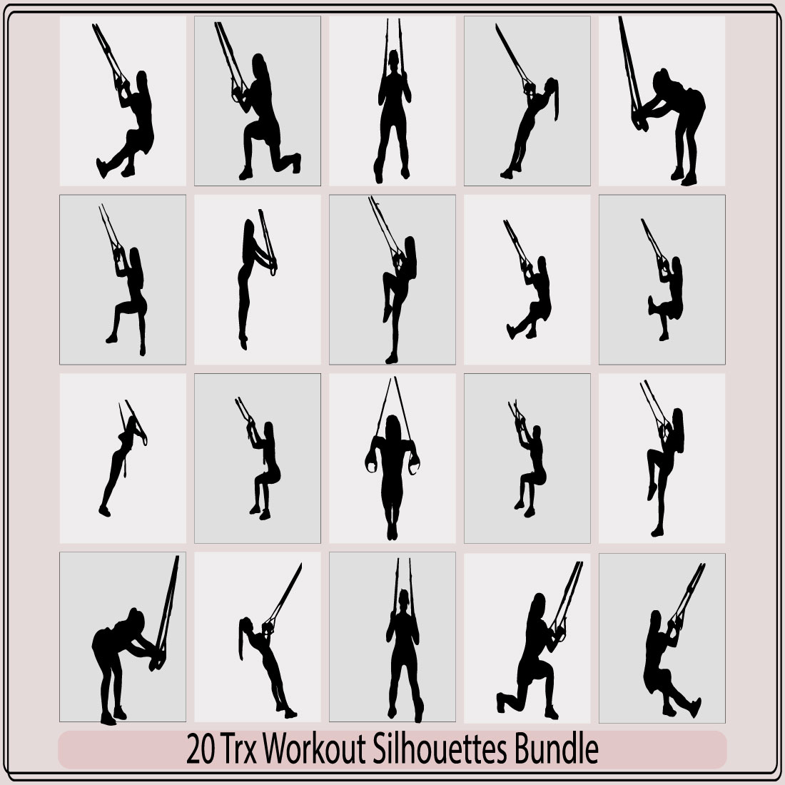Silhouettes of men and women doing TRX exercises,Man workout using resistance band flat vector illustration,suspension training system TRX, vector illustration cover image.