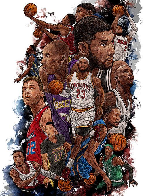 Drawing of a group of basketball players.