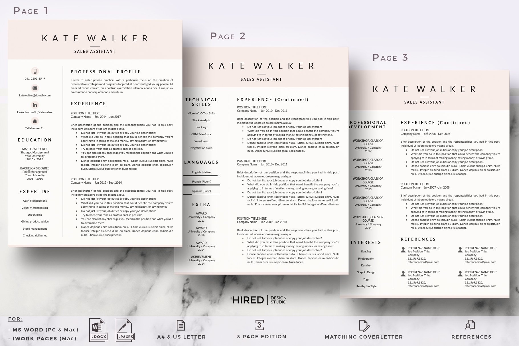 two and three page edition resume curriculum fully editable instant download diy resume 682