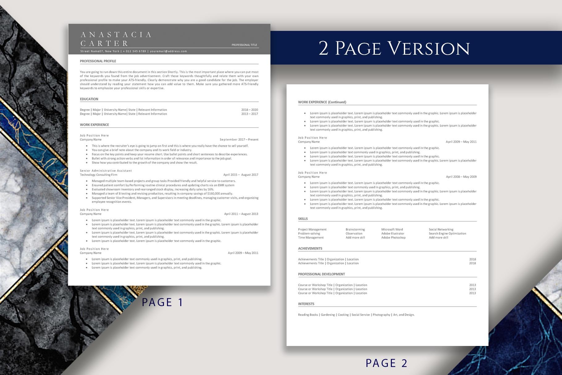 two page ats resume template 205