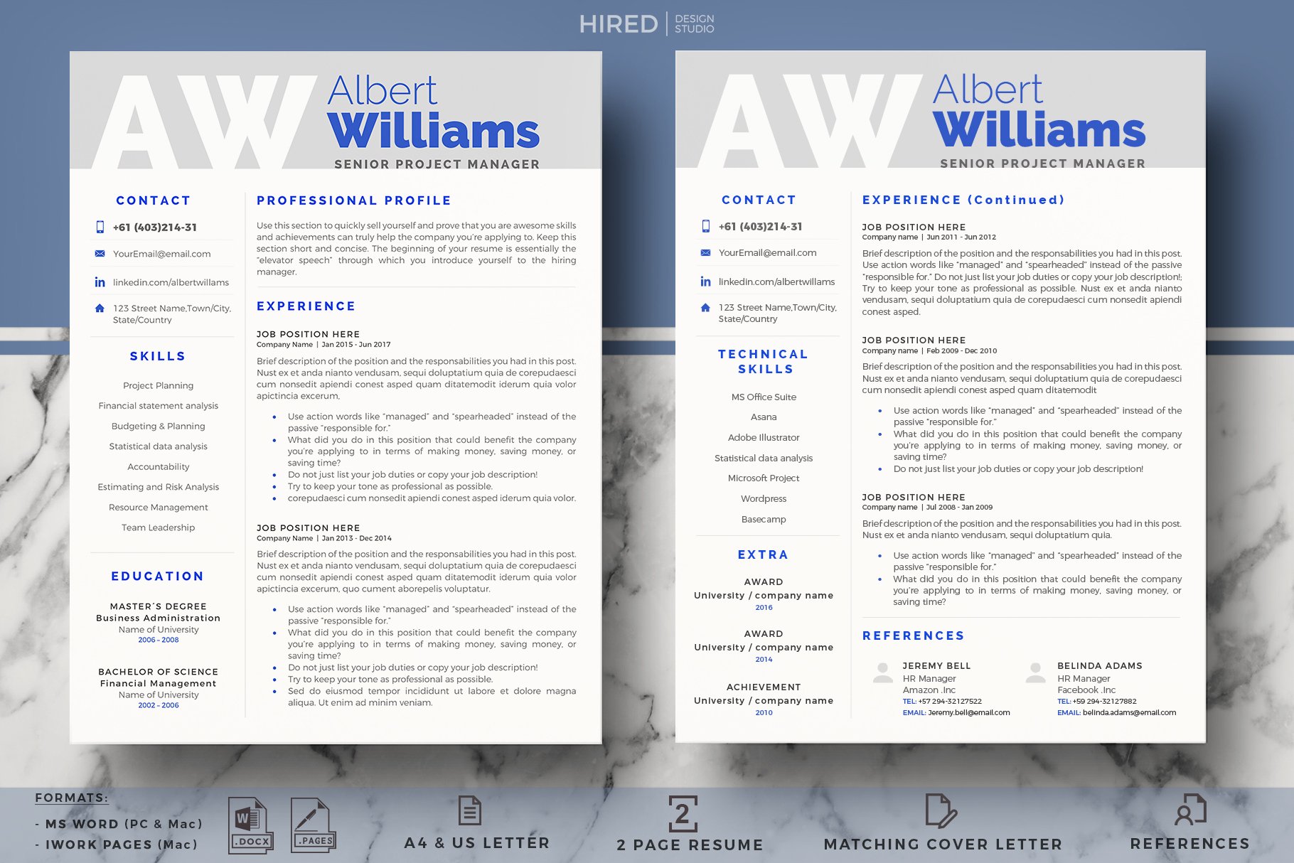 Project Manager Resume, CV templates preview image.