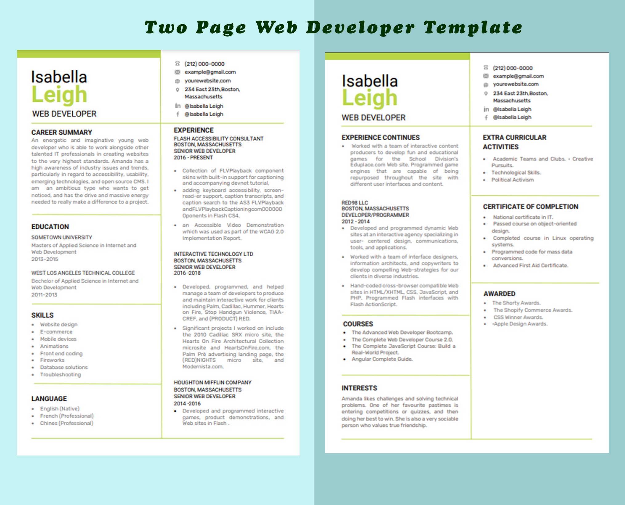 Two page web development template.