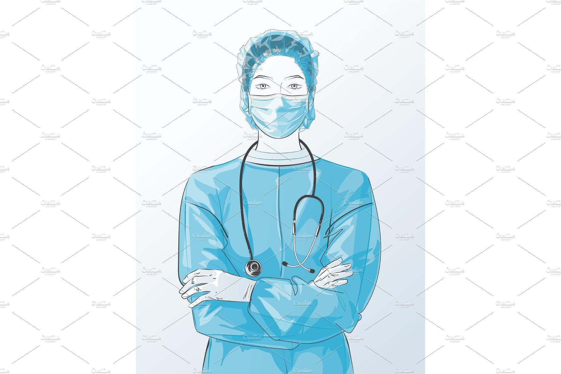 Portrait of Doctor with face mask cover image.
