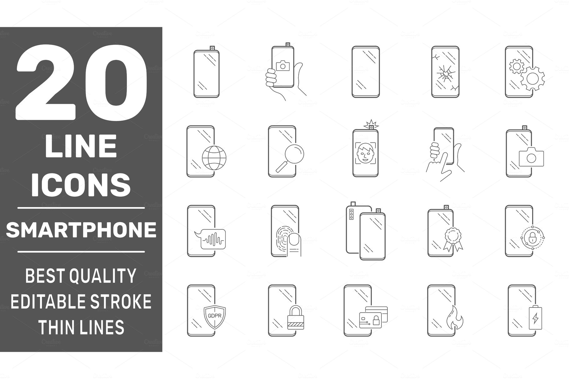 Smartphones icon set. Collection cover image.