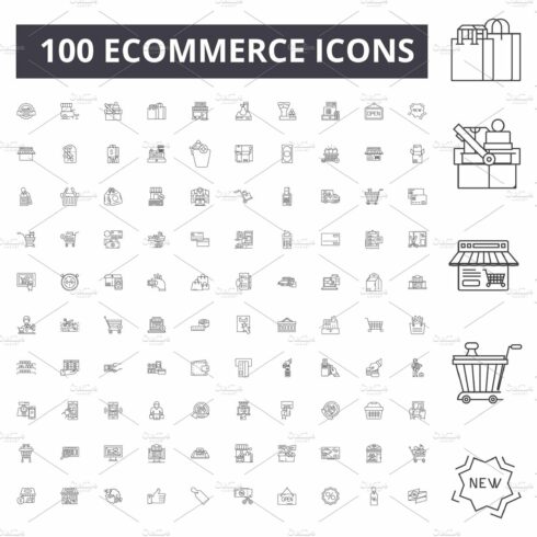 Ecommerce line icons, signs, vector cover image.