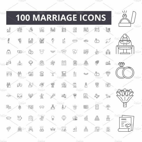 Marriage line icons, signs, vector cover image.