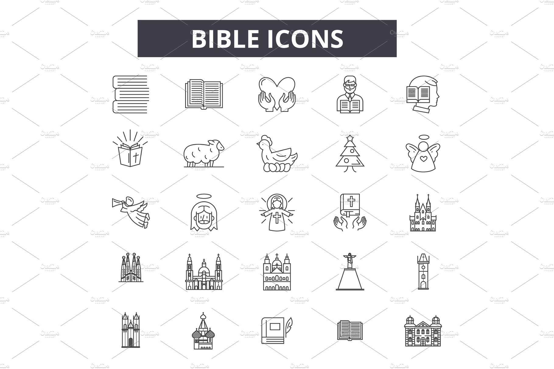 Bible line icons for web and mobile cover image.