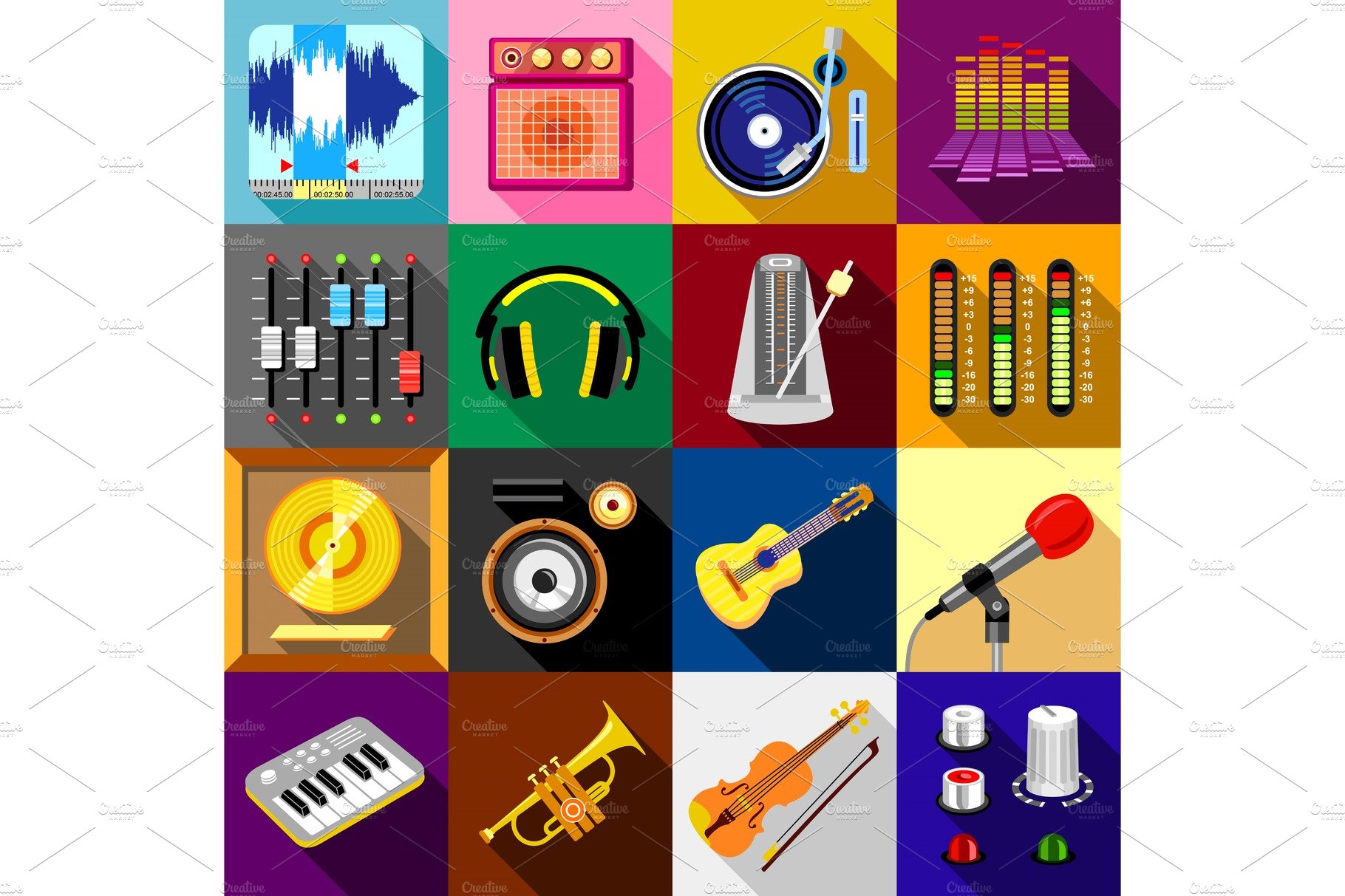 Recording studio symbols icons set cover image.
