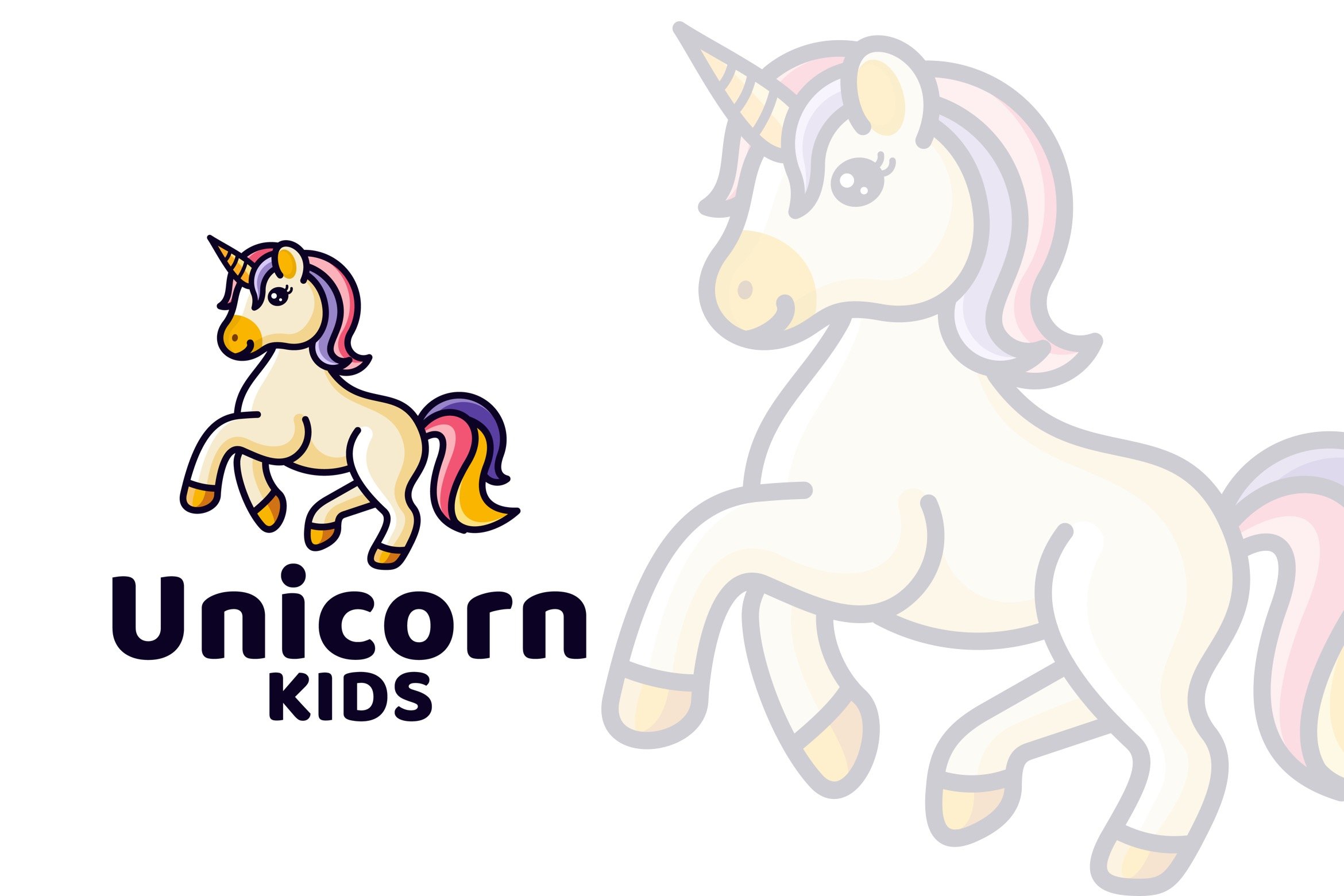Unicorn Kids Cute Logo Template cover image.