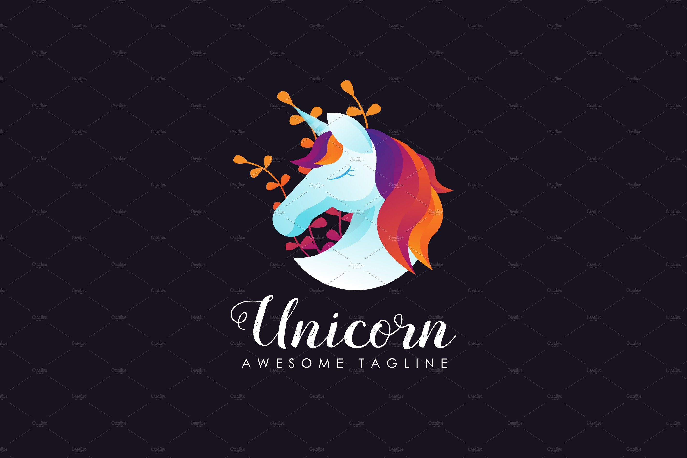 Modern colorful unicorn logo vector cover image.