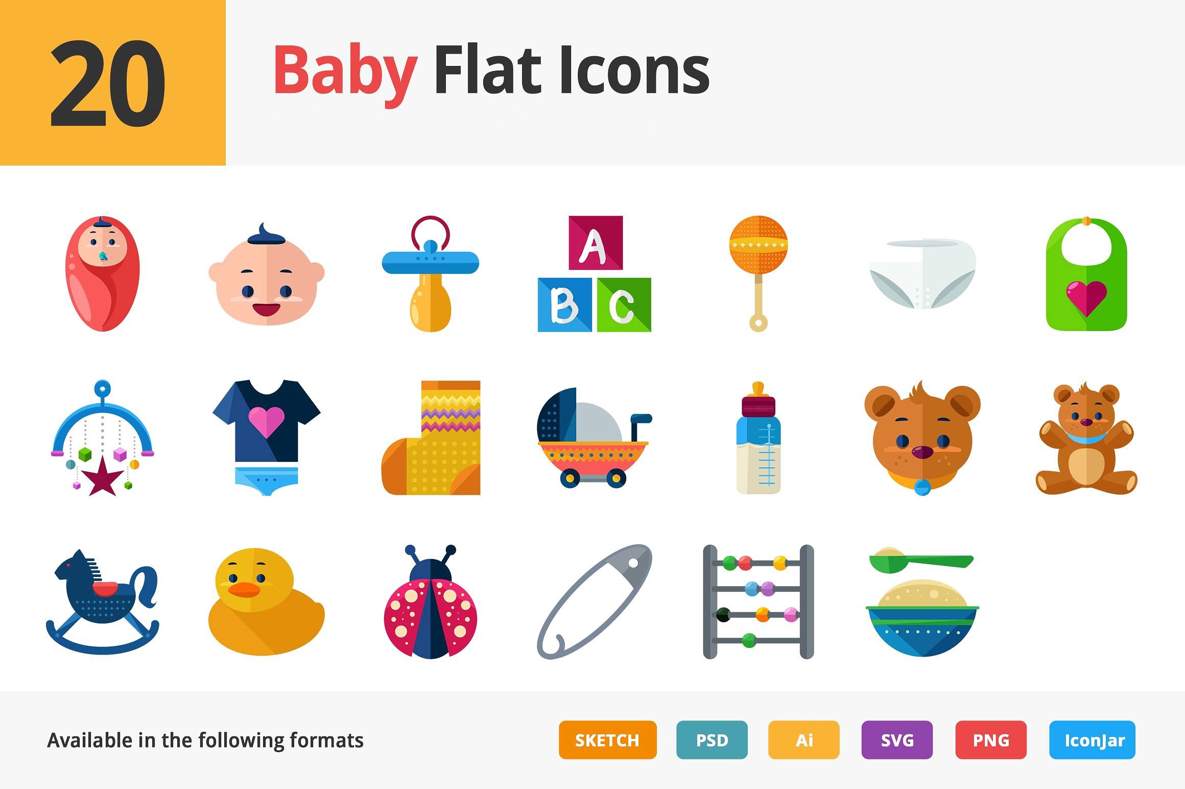 20 Baby Flat Icons preview image.