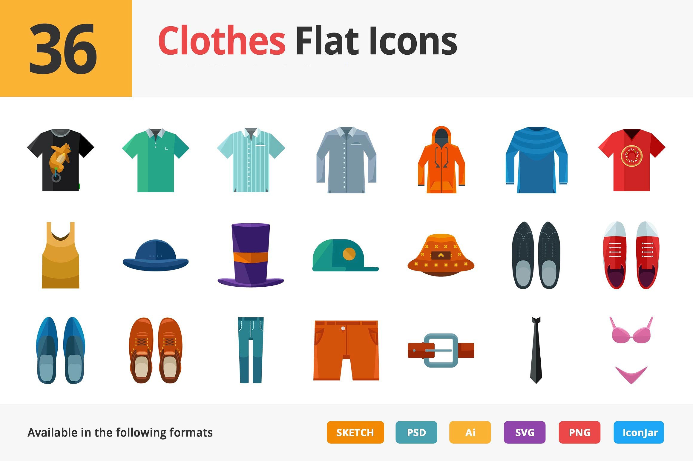 36 Clothes Flat Icons preview image.