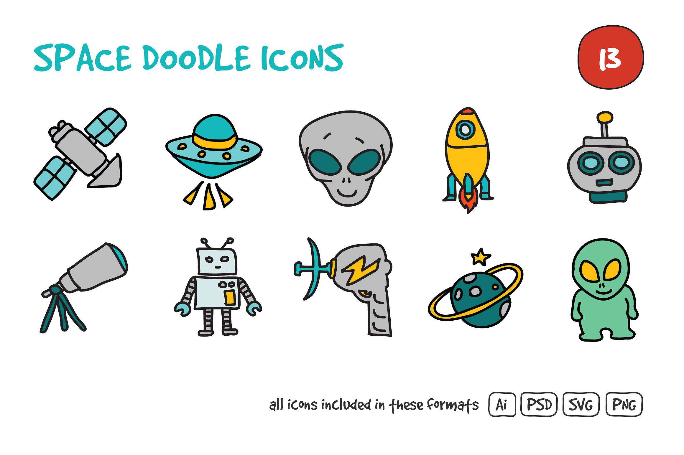 Space Doodle Icons Set preview image.