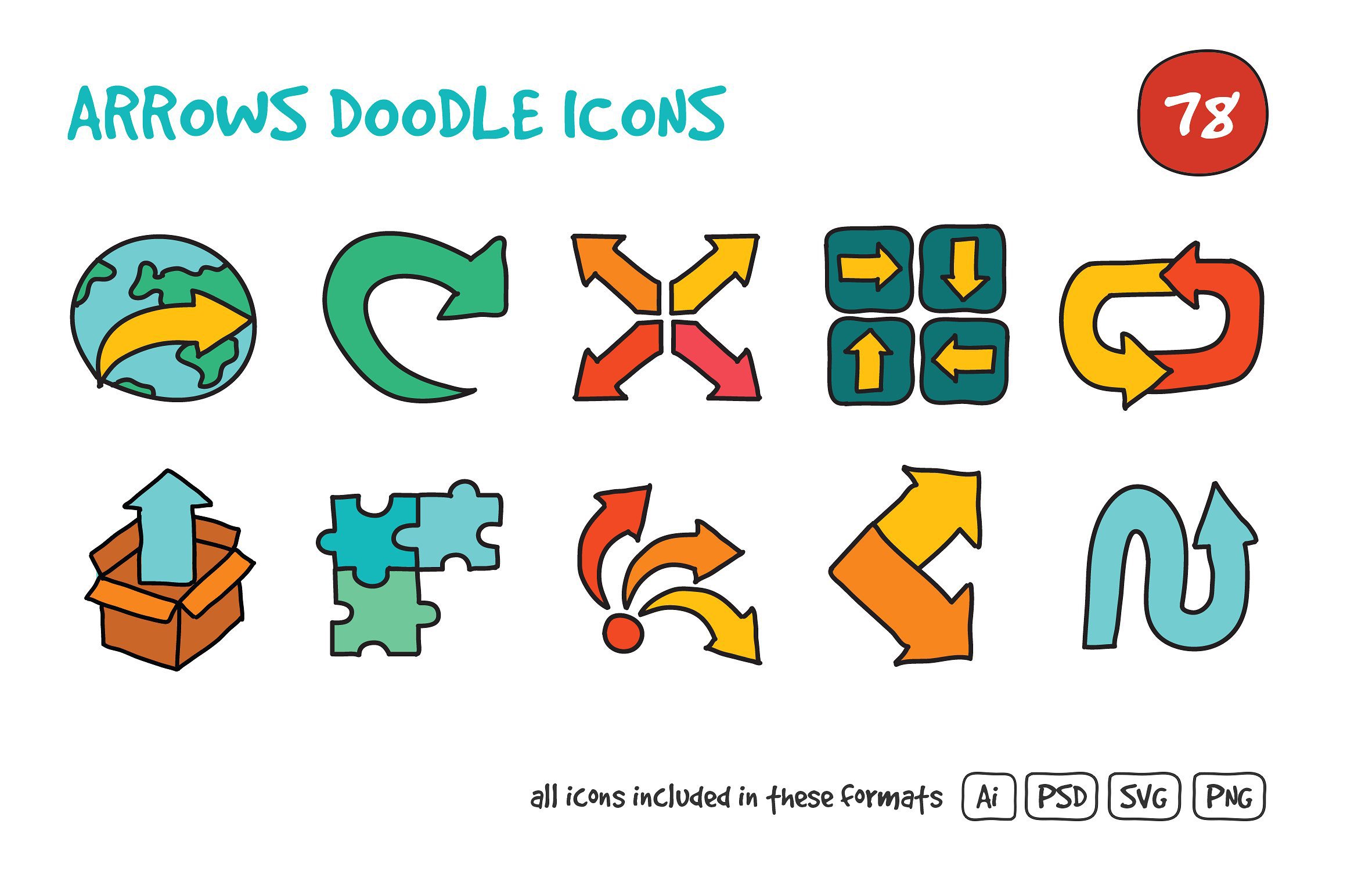 Arrows Doodle Icons Set preview image.