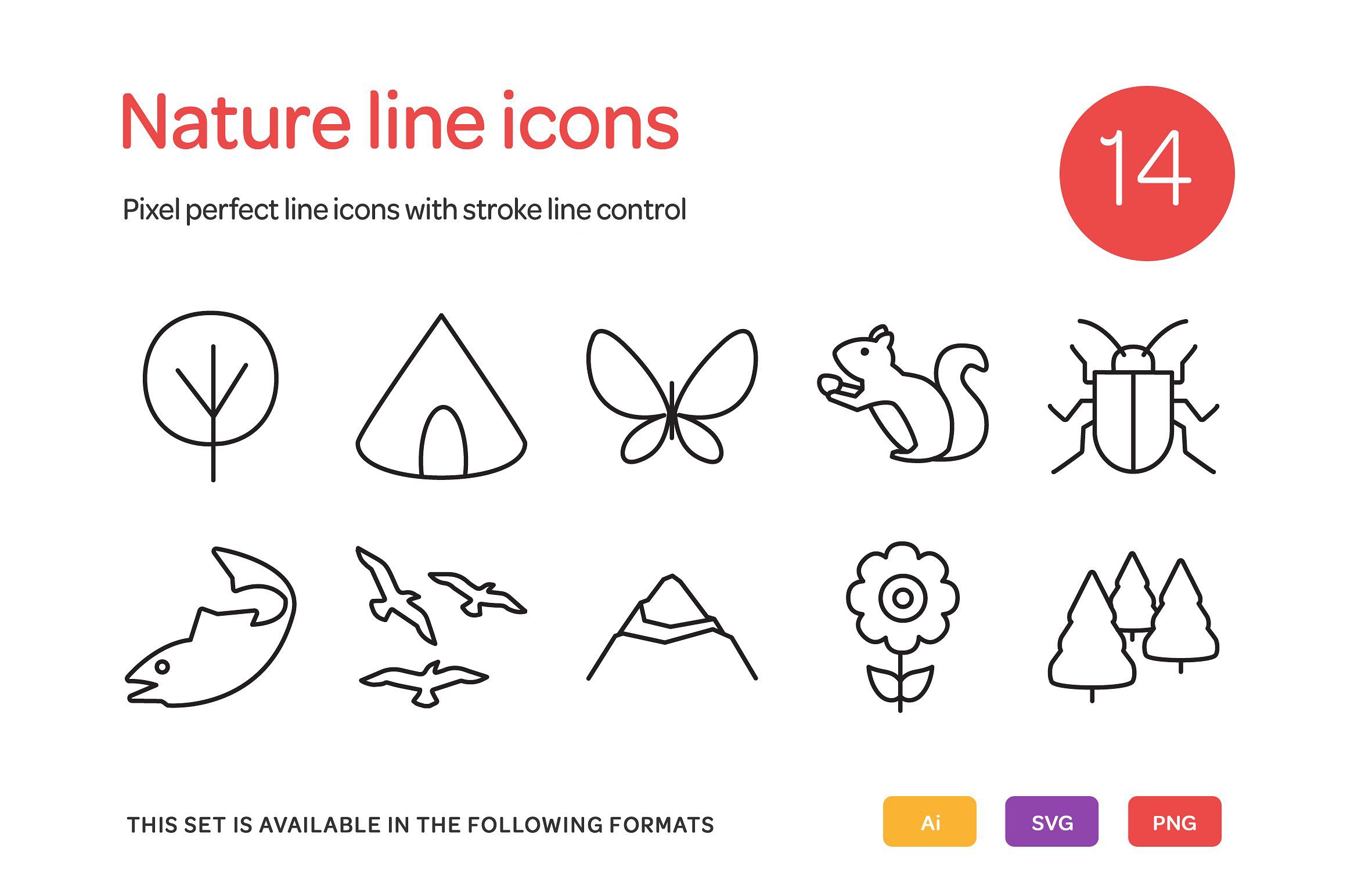 Nature Line Icons Set preview image.