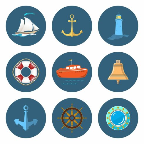 Set of marine icons cover image.