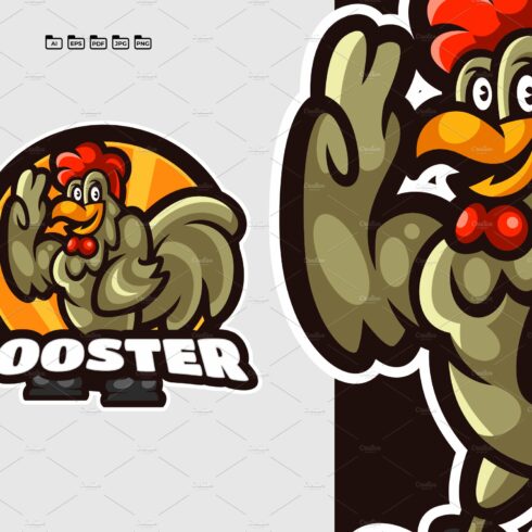 Rooster Cartoon Mascot Logo Template cover image.