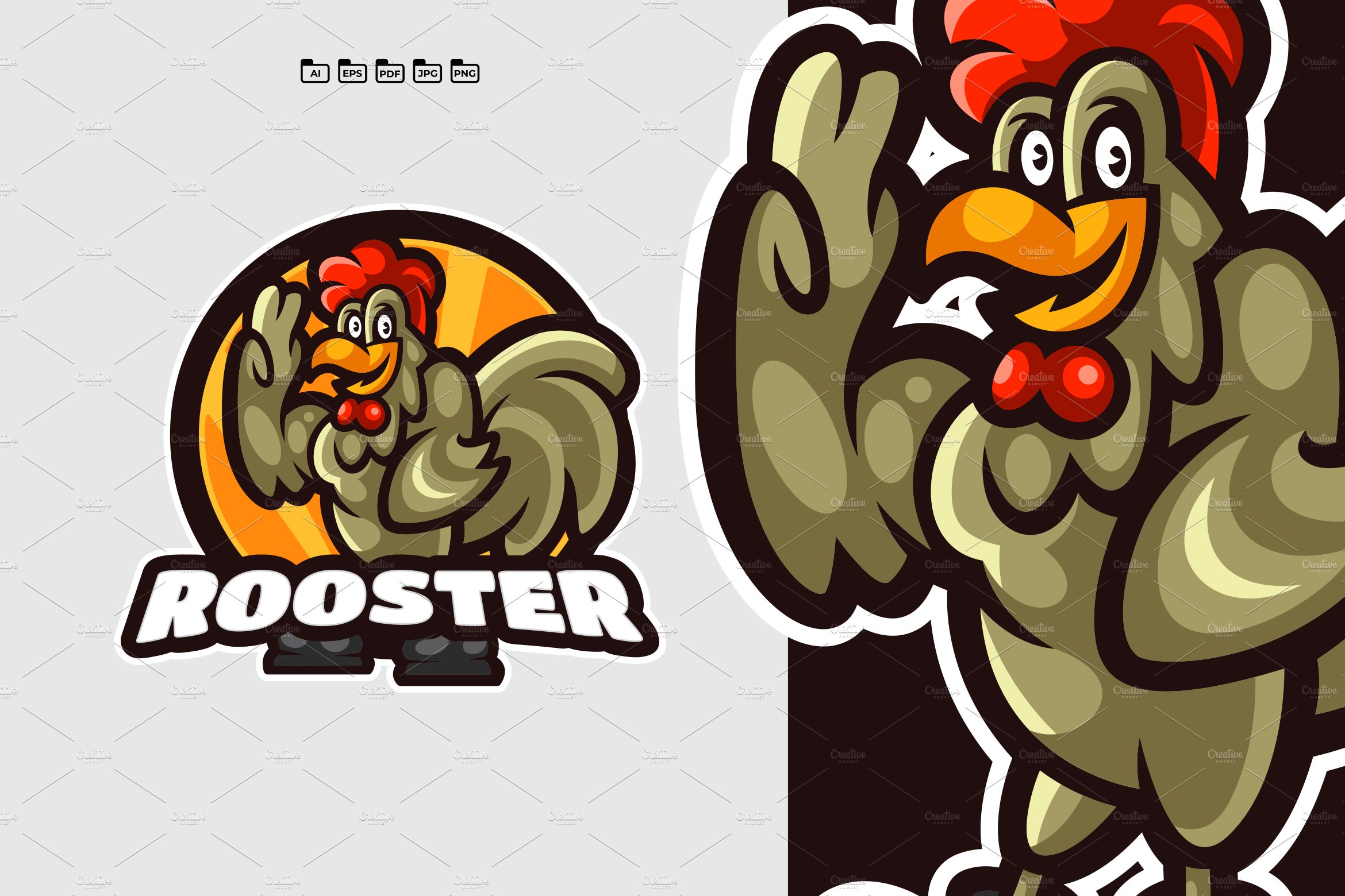 Rooster Cartoon Mascot Logo Template cover image.