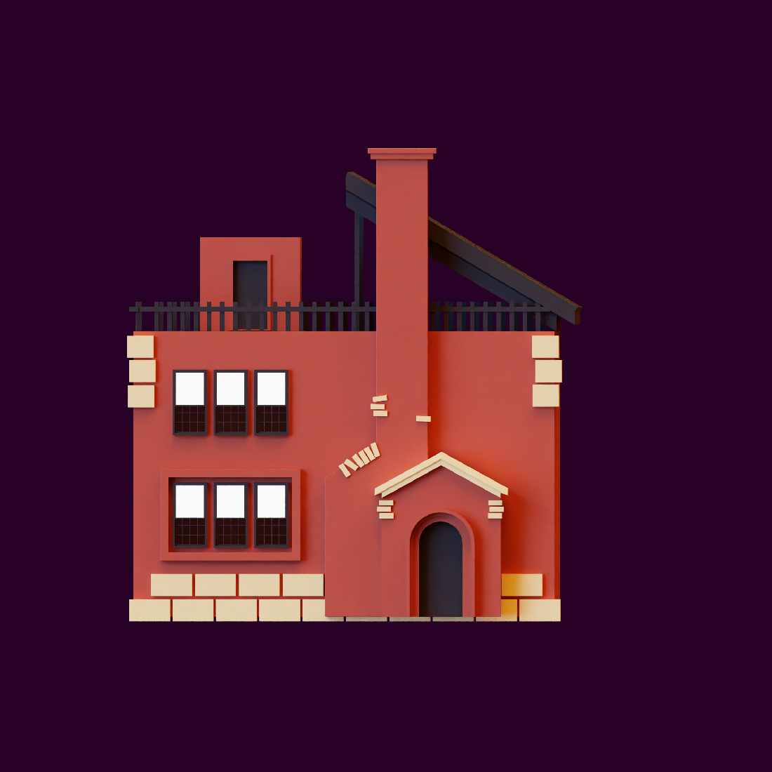 3D HOUSE BUILDING LOWPOLY RENDER from different view preview image.