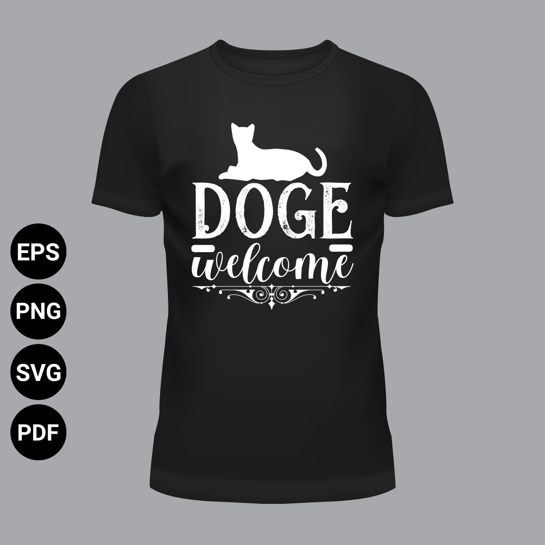 Doge Welcome T-shirt design preview image.