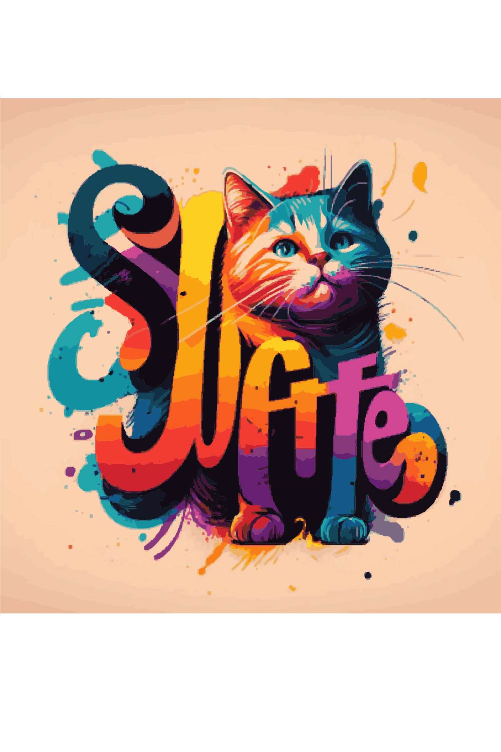Cat with the word suffee painted on it.