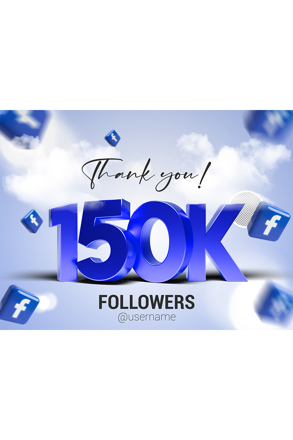 150K Followers In Facebook PSD pinterest preview image.