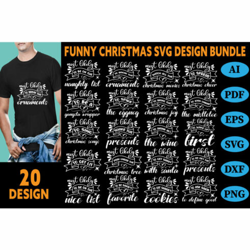 Christmas Funny SVG T-shirt Bundle cover image.