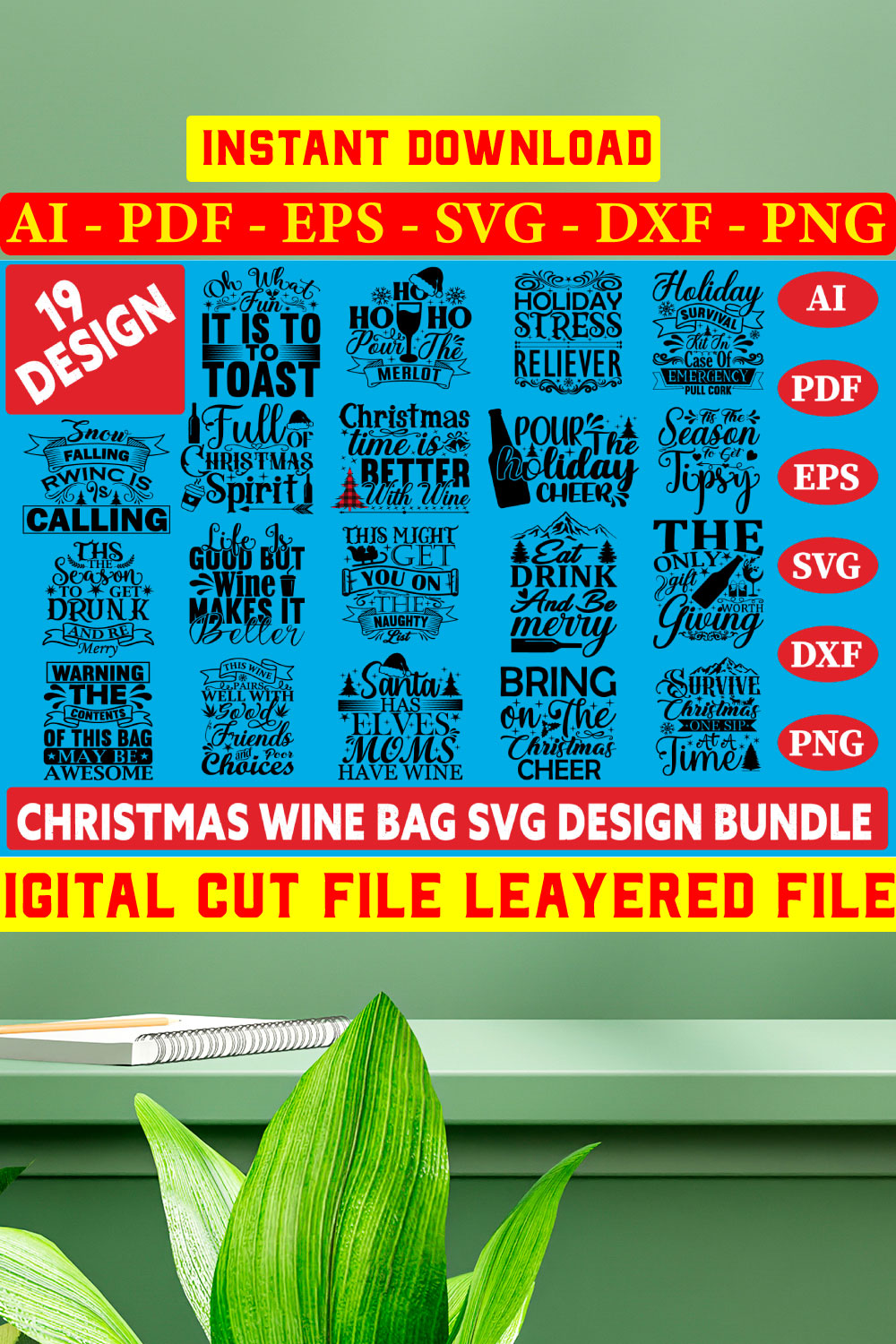 Christmas Wine Bag Svg Design Bundle pinterest preview image.